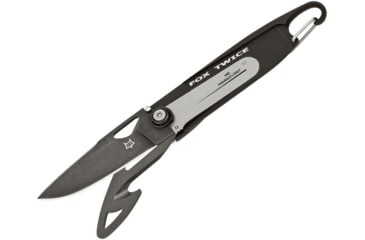 Image of Fox Twice Hunter Framelock Folding Knife, 2.25 black finish stainless drop point and guthoo, Black stainless handle, 01FX725