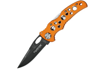 Image of Fox Twister Lockback Orange Folding Knife, 3.5 black finish 440C stainless blade, Orange aluminum handle, 01FX196