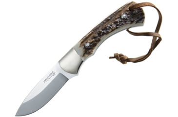 Image of Fox Vintage Stag Fixed Blade Knife, 7.5in Overall, 3in Satin SS Drop Point, Stag Handle, SS Guard, Brown Leather Belt Sheath, 02FX111