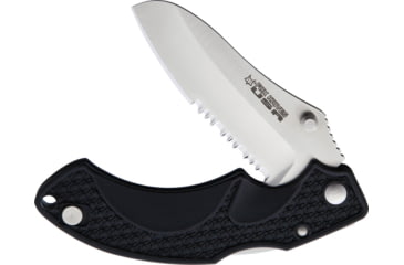 Image of Fox Vitale Lockback Black Folding Knife, 3.5 satin finish partially serrated 154CM stainle, Black textured ABS handle, 01FX295