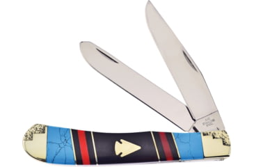 Image of Frost Arrowhead Trapper Folding Knife, Mirror SS Clip/ Spey Blades, Red, Black, Turquoise Stone Handle, SHS-108AH