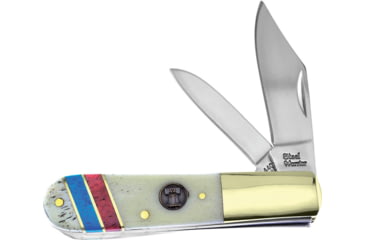 Image of Frost Barlow Liberty Bell Folding Knife, Mirror finish stainless clip and pen blades, Red, white, and blue smooth bone handle, SW-163LB