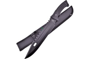 Image of Frost Bowie Knife, Tac Xtreme, 15.5in Overall, 10in Black Sawback SS Clip Point Blade, Black Rubber Handle, Black Nylon Sheath, TX-20B