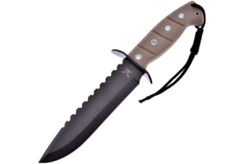 Image of Frost Sand 7in, Bowie Knife w/ Tan ABS Sheath, 12in Overall, 7in, Black Finish Sawback Blade, Sand Rubber Handle, TX-1453SAND