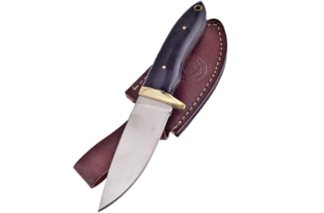 Image of Frost Buck Tail Bowie Horn Knife, 7.5in Overall, 3.5in Satin SS Drop Point, Buffalo Horn Handle, Brass Guard, Brown Leather Sheath, CW-108BH