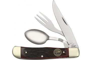 Image of Frost Camp Knife Red Pick Bone Folding Knife,Stainless Clip Blade, Red Pick Bone Handle FOC535RPB