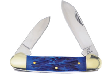 Image of Frost Canoe Blue Pick Bone Folding Knife, 3.5in Closed, Mirror 440 Stainless Spear/Pen Blades, Blue Pick Bone Handle, OC-252BLPB