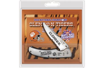 Image of Frost Clemson Champion Framelock A/O Folding Knife,3.25in,Stainless Steel,Partially Serrated,Satin,Stainless Handle FCU16CP409