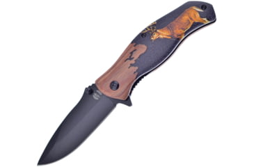 Image of Frost Deer Linerlock A/O Folding Knife, 3.5 black finish stainless blade, Pakkawood handle, OC-04D