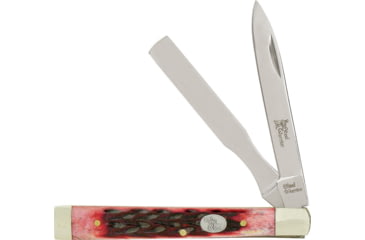 Image of Frost Doctors Knife Red Jig Folding Knife, Mirror SS Spear And Spatula Blades, Red Walnut Jigged Bone Handle, SW-120RWJ