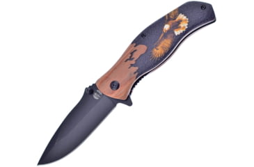Image of Frost Eagle Linerlock A/O Folding Knife, 3.5 black finish stainless blade, Pakkawood handle, OC-04E