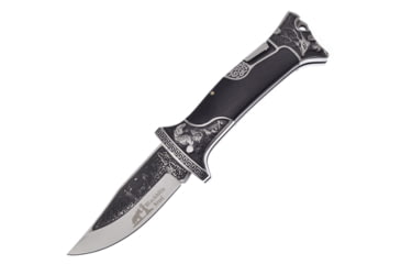 Image of Frost Embossed Black Folding Knife, 5in Closed, 3.75in, Satin Stainless Blade, Black Pakkawood Handle, BKH-104BPW