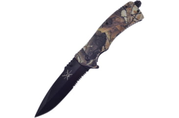 Image of Frost Firestarter A/O Brown Camo Folding Knife, 5.25in Closed, 3.75in Black Partially Serrated Stainless Blade, Camo ABS Handle, TX-50B/CAMO
