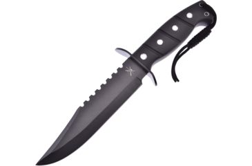 Image of Frost Fixed Blade Black Fixed Blade Knife, 7in, Stainless Steel, Standard Edge, Clip Point, Sawback, Black Rubber Handle FTX1458BLK
