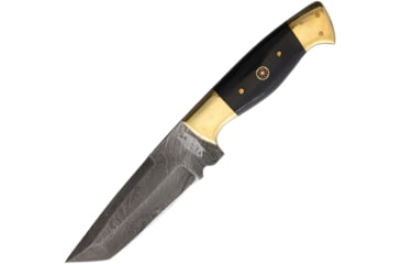 Image of Frost Tanto Buffalo Fixed Blade Knife, 9in Overall, 5in, Damascus Steel Tanto Blade, Buffalo Horn Handle, Leather Sheath, VFD-111BH