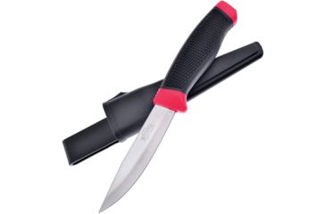 Image of Frost Fixed Blade Knife, 4in, Stainless Steel, Standard Edge, Mirror Polish, Red and Black, Rubber Handle FFC251