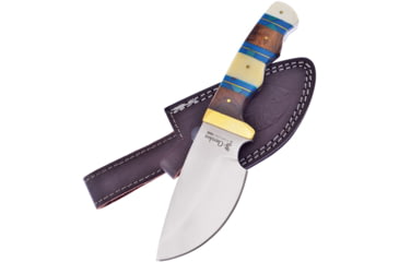 Image of Frost Fixed Blade Knife, Cherokee Stoneworks, 4 satin finish stainless skinner blade, Winewood, white and blue smooth bone handle, CSW-003SB/WW