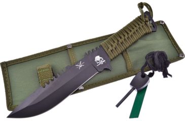 Image of Frost Fixed Blade OD Green Fixed Blade Knife, 6in, Stainless Steel, Standard Edge, Sawback, Black, OD Green, Cord Wrapped Handle FTX3801B