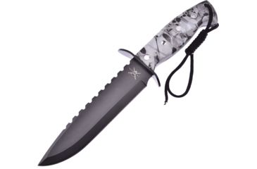 Image of Frost Fixed Blade Skull Camo Fixed Blade Knife, 7in, Stainless Steel, Standard Edge, Sawback Blade, Black FTX1453WSC