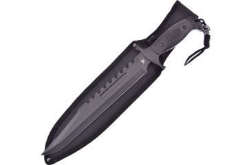 Image of Frost Futura Fighter Bowie Fixed Blade Knife, 10.75in, Stainless Steel, Standard Edge, Sawback, Black Handle FTA086