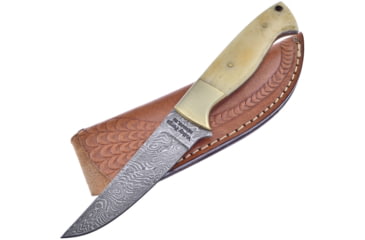 Image of Frost Hunter White Bone Knife, 8.5in Overall, 4in Damascus Steel Blade, White Smooth Bone Handle, Brass Bolster, VFD-48SB/BH