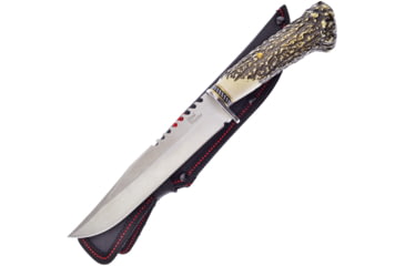 Image of Frost Sawback Hunting Knife, 11.5in Overall, 6.5in, Satin Sawback Stainless Blade, Imitation Stag Handle, Nylon Sheath, SW-606SBR