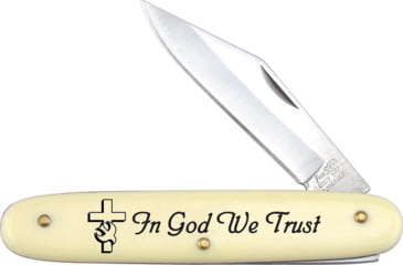 Image of Frost In God We Trust Folding Knife, 2.38in Satin SS Clip Blade, Yellow Synthetic Handle, In God We Trust Handle Artwork, N-B6