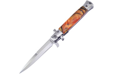 Image of Frost Italian Stiletto Milano A/O Linerlock Folding Knife, 4 mirror finish stainless spear point blade, Butter Rum resin handle, ISM-001BSY