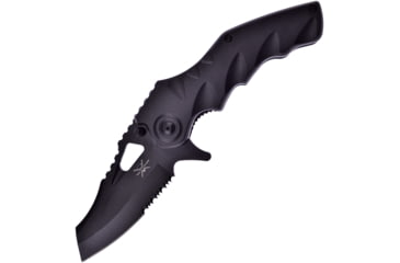Image of Frost A/O Serrated Black Folding Knife, 4.75in Closed, 3.75in Black Partially Serrated Stainless Blade, Black Sculpted ABS Handle, TX-204B