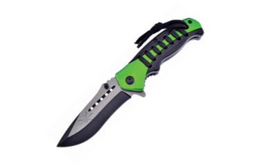 Image of Frost Linerlock Green A/O Folding Knife, 3.75 two-tone finish stainless blade, Black ABS handle with green aluminum insert, TX-13GN