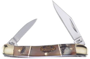 Image of Frost Little Copperhead Ram/Ox Folding Knife, Mirror finish stainless clip and pen blades, Ox and Rams horn handle, SW-216ROR