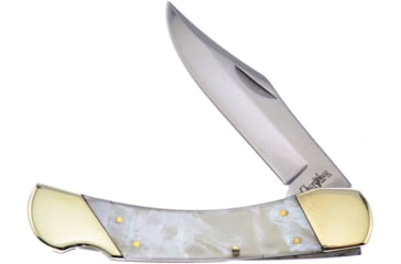 Image of Frost Lockback MOP Folding Knife, 3.75in Mirror SS Clip Point Blade, Mother Of Pearl Handle, Nickel Silver Bolster, Salt Water Mop Handle, Black Nylon Belt Sheath, CSW-549MOP