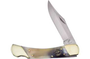 Image of Frost Lockback Ox Horn Folding Knife, 3.75in Mirror SS Clip Point Blade, Ox Horn Handle, Black Nylon Sheath, OC-110OX