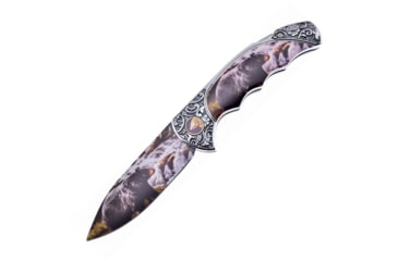 Image of Frost Lockback Print Folding Knife, w/Bear Print, Finger grooved handle, FC-088BR