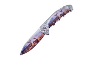 Image of Frost Lockback Print Folding Knife, w/Deer Print, Finger grooved handle, FC-088DR