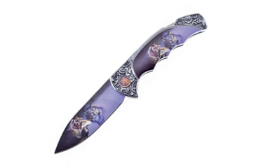 Image of Frost Lockback Print Folding Knife, w/Wolf Print, Finger grooved handle, FC-088W