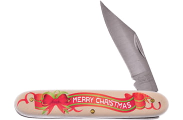 Image of Frost Merry Christmas Knife, Satin finish stainless clip point blade, Imitation ivory handle, N-225