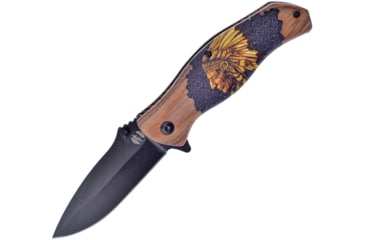 Image of Frost Native American Linerlock A/O Folding Knife, 3.5 black finish stainless blade, Pakkawood handle, OC-04IN