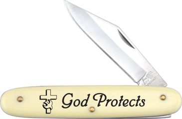 Image of Frost Novelty God Protects Folding Knife,2.25in,Clip Point,White,Composition Handle FNB1