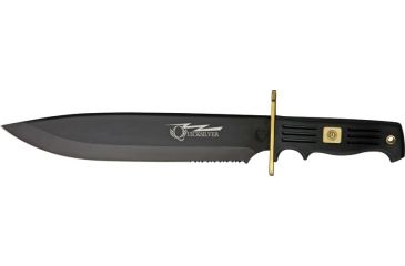 Image of Frost Quicksilver Bowie Fixed Blade Knife, 10.25in, Serrated, Black Fingergrooved Rubberized Handle FQS578RUBB