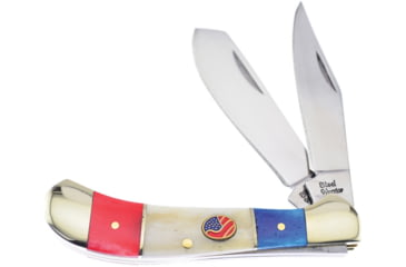 Image of Frost Saddlehorn Red White Blue Folding Knife, Mirror SS Clip/ Spey Blades, Smooth Bone Handle, Red, White, Blue Handle, SW-111RWB