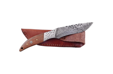 Image of Frost Skinner Olive Wood Knife, 8in Overall, 3.75in Damascus Steel Blade, Olive Wood Handle, Leather Sheath, VFD-78OW