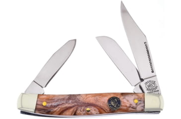 Image of Frost Stockman California Gold Crowing Rooster Folding Knife, Mirror SS Clip/Sheepsfoot/Spey Blades, Gold Resin Handle, Nickel Silver Bolster, Inlay Shield, Gold, CR-504CG