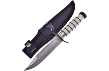 Image of Frost Survival Fixed Blade Knife, 9.5in Overall, 5.25in Satin Sawback Clip Point Blade, Aluminum Handle, Nylon Sheath, TX-177
