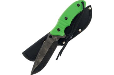 Image of Frost Tac Xtreme Fixed Blade Knife, 9in, 4.5in, Black Stonewash, Lime Green, Composition Handle FTX058ZG