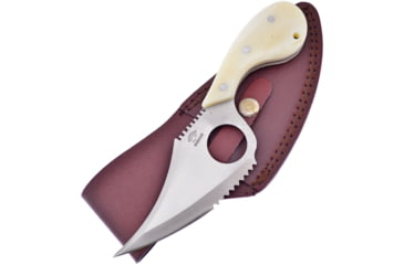 Image of Frost The Snook Smooth Bone Knife, Ocoee River, The Snook, 7.25in Overall, 4in Satin SS Blade, White Smooth Bone Handle, Finger Ring, Brown Leather Sheath, OC-141SB