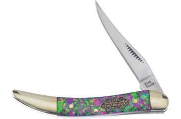 Image of Frost Toothpick Mardi Gras Folding Knife, 3in Closed, Mirror Stainless Long Clip Blade, Mardi Gras Resin Handle, SW-109MG