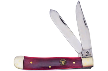 Image of Frost Trapper Bone Folding Knife, 4.13in Closed, Mirror Stainless Clip/Spey Blades, Dark Red Smooth Bone Handle, WT-312BRSB