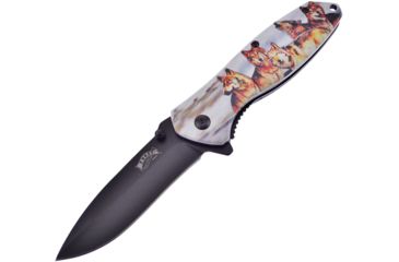 Image of Frost Wolf Linerlock A/O Folding Knife,3.25in,3Cr13 Stainless Steel,Standard Edge,Black,Aluminum Handle FFC100W