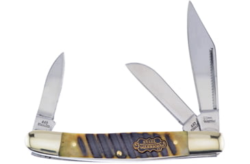 Image of Frost Wrangler Chainsaw Bone Folding Knife, Mirror finish stainless clip, sheepsfoot, and pen , Chainsaw jigged bone handle, SW-112BR/JS